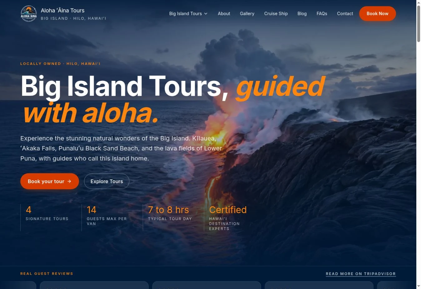 The Aloha ʻĀina Tours website designed and built by Dylan